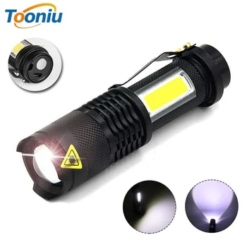 

USB Rechargeable LED Flashlight Mini XPE+COB Torch Waterproof Zoom Lantern Adjustable Penlight Portable Work Light Camping Lamp