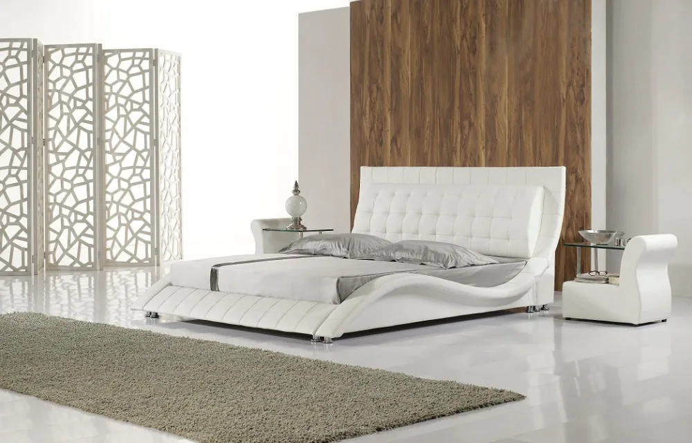 real genuine leather bed / soft bed/double bed king/queen size home bedroom furniture minimalist modern square shape