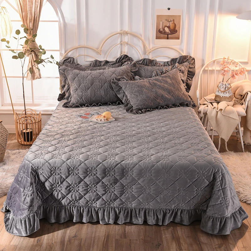 Queen King size 1/3 шт Двухслойное покрывало наволочка Комплект постельного белья сплошной цвет стеганое одеяло застежки для простыни покрывало# a