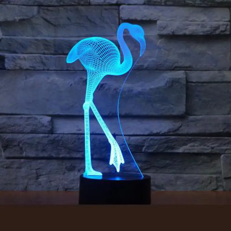3D Led визуальный 7 цветов Изменение животных фламинго ночник настольная лампа