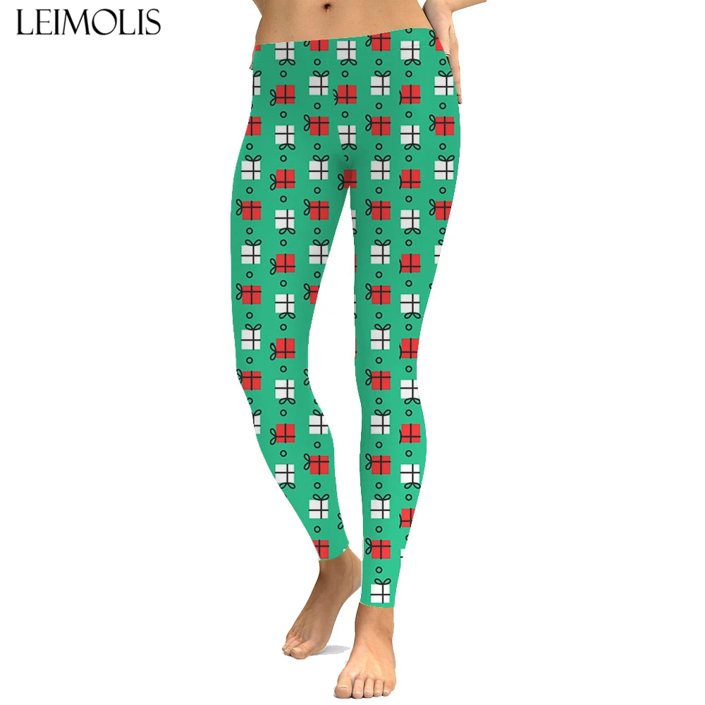 

LEIMOLIS sexy Christmas gift green print push up leggings plus size women fitness workout punk high waist spandex leggins