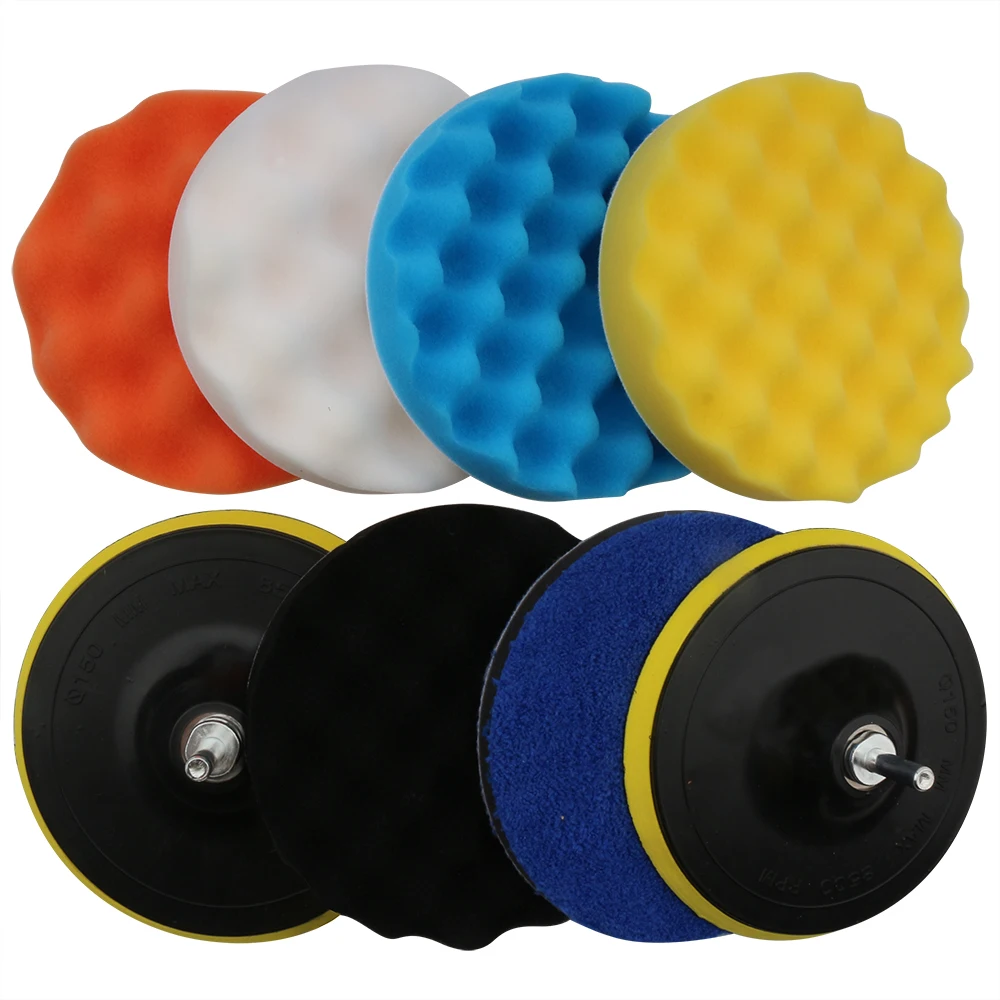 

MAXMAN 8pcs Polishing Pad Kit with M10 Thread Back Plate&Adapter Fine Wool Pad Waxing Sponge Car Polish Buffing Pad Kit