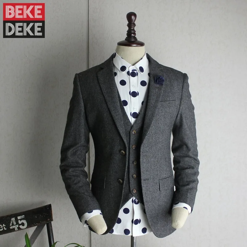 

Винтажный мужской деловой комплект из 3 предметов, пиджак, брюки, деловой костюм для работы, однобортный приталенный Свадебный костюм в британском стиле