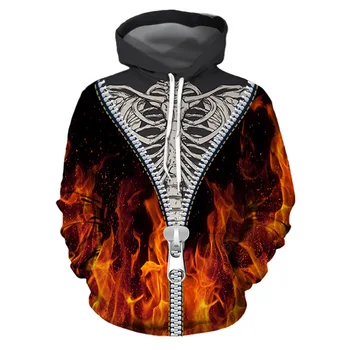 

3D Fake Two Pieces Fire Skull Print Hoodie Men Women 2019 Fashion Streetwear Mens Hoodies Sweatshirts Hip Hop Men Hoodie Sweat