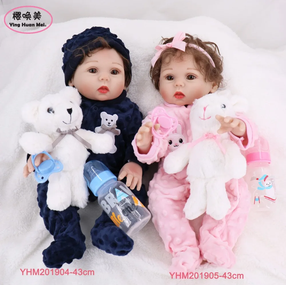 Cena 43cm 17 Full Body silikonowe Reborn Babies Doll twins zabawka do kąpieli realistyczne noworodki księżniczka laleczka bobas Bonecas Bebes Reborn doll