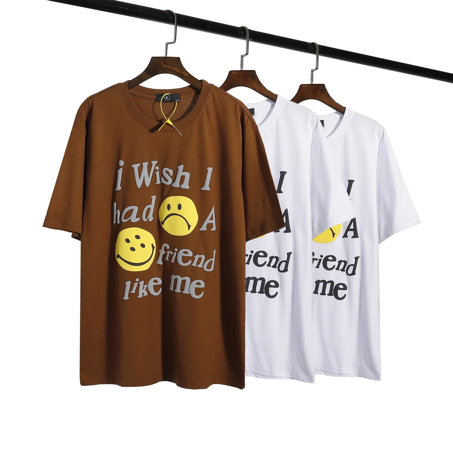Men Women Kanye West T-shirt CPFM Foaming Smiley I Wish My Friend Like Me Short Sleeve Oversized Casual Hip Hop T Shirts | Мужская