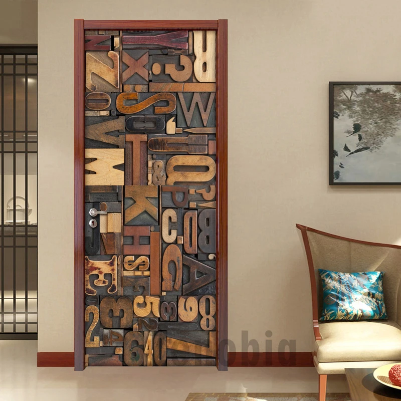 

3D DIY Self-adhesive Door Stickers Waterproof Creative Letter Dorm Room PVC Poster Door Mural Removable Art Vinyl Wallpaper Roll