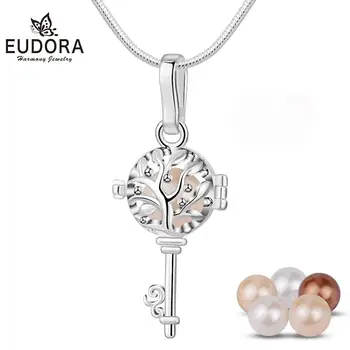 

Eudora Silver Color Key Pendant Necklace with Pearl Hollow Cage locket charm choker Fine jewelry for women wife sister gift K282