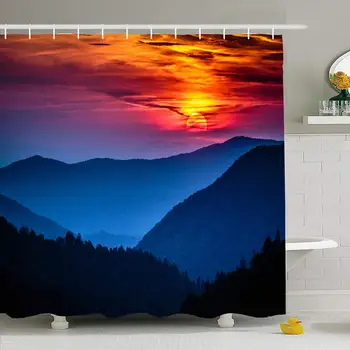 

Shower Curtain Set with Hooks 60x72 Great North Overlook View Smoky Mountains National Sunrise Park Scenic Nature Parks indoor