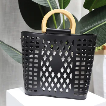 

Large Totes Bags For Women 2020 Quality PU Leather Hollow Out Shopping Handbags Clutch Purses Female Shoulder Top Handle Bags