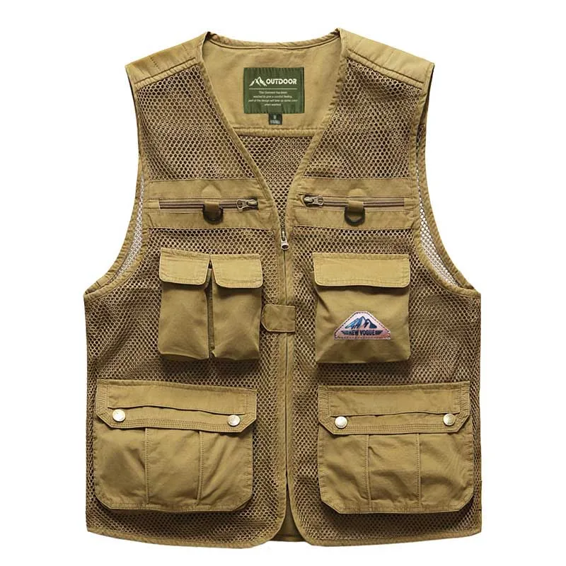 

Summer Autumn Hollow Out Hole Mesh Casual Vests Male With Many Pockets Men Sleeveless Jacket Waistcoat Military Style Cargo Vest