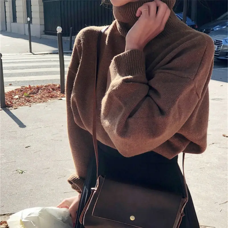 

Women Knitted Sweater 2019 Turtleneck Casual Long Sleeve Solid Color Sweater Autumn Winter Warm Pullover Pull Femme Hiver