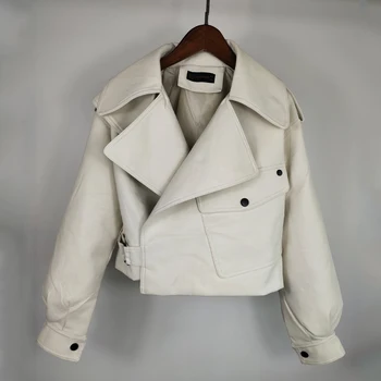 

New Autumn Women Faux Leather Jacket Pu Motorcycle Biker Red Coat Turn down Collar Loose Street wear Black Punk Outerwear