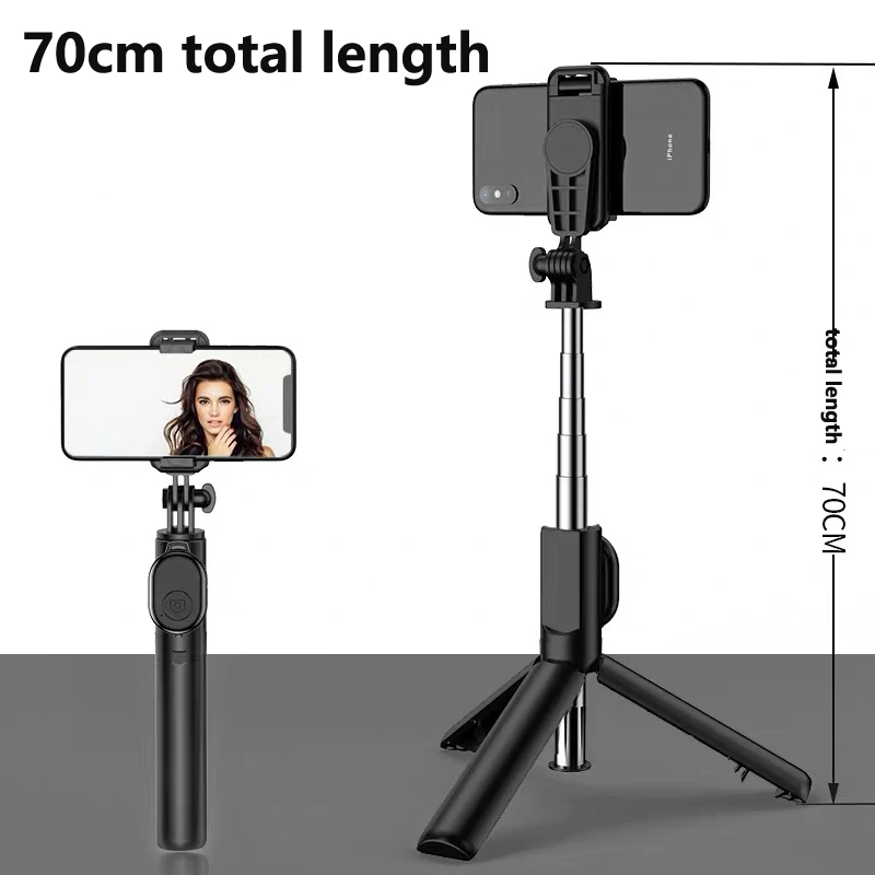 70cm length Black Универсальный беспроводной bluetooth штатив селфи палка с пультом дистанционного управления для iPhone 11 Pro samsung S10 huawei Xiaomi Мини штатив - Цвет: 70cm length Black