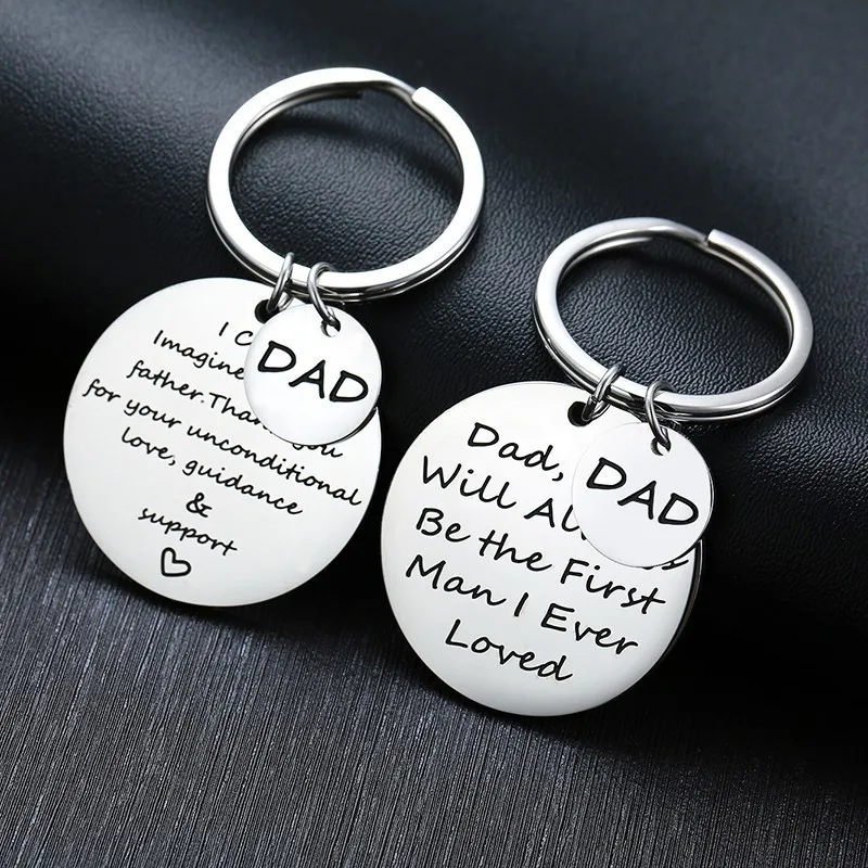 Vnox TO MY DAD Key Chains Stainless Steel Double Tags Engraved Love Papa Words Best Gifts for Father