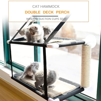 

Double Cat Hammock Bed Basking Window Mounted Bed Sofa Mat Lounger Perch Cushion Hanging Shelf Seat with Suction Cup for Cats