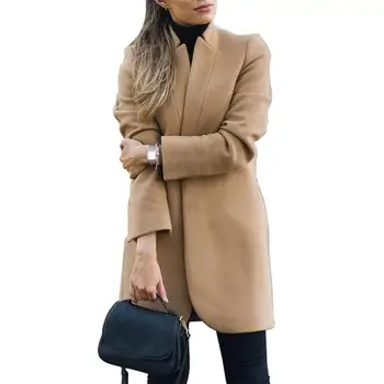 

2020 Hot elegant Long Women's coat lapel belted Jackets solid color coats Female Outerwear Woolen Long Coat Plus Size Cardigan