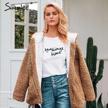 Женская шуба из плюшевого меха Simplee, теплое плотное пальто с капюшоном, верхняя одежда из плисового хлопка плюс-сайз на осень и зиму