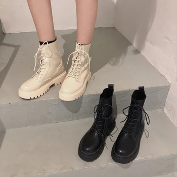 

Fashion Pu Leather Women Boots Work Shoes Round Toe Lace-Up Women Shoes Black Female Ankle Boots Winter Ankle Boots