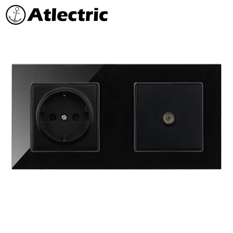 Atlectric DE ЕС стандартный разъем RJ45 Джек Порт ТВ телевисон компьютерная розетка мощность настенное двойное гнездо стеклянная панель выход розетки,акустика для дома