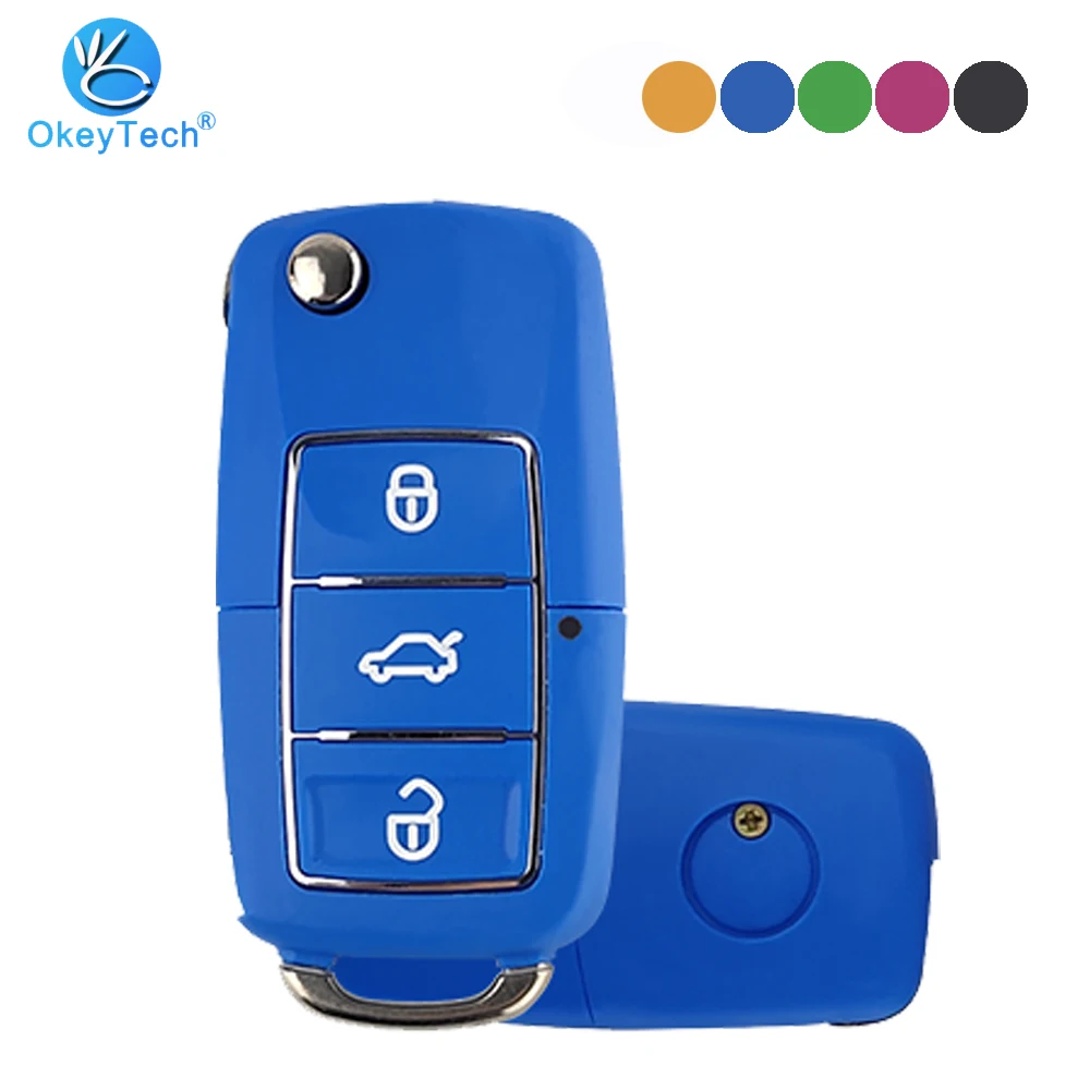 

OkeyTech for VW Seat Skoda Jetta Golf Passat Beetle Polo Bora Octavia Key Shell 3 Button Flip Folding Remote Car Key Cover Case