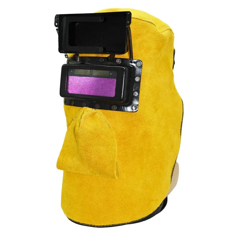 

Head-Mounted Automatic Variable Light Labor Safety Welding Helmet Pure Leather Welder's Helmet Double Adjustable Goggles Welding