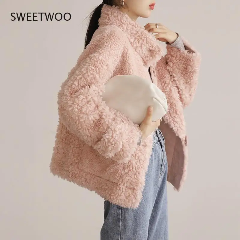 New Fashion Luxury Winter Jacket Women Real Fur Coat Knitting Wool Turn-Down Collar Thick Warm Outerwear Brand 2022
