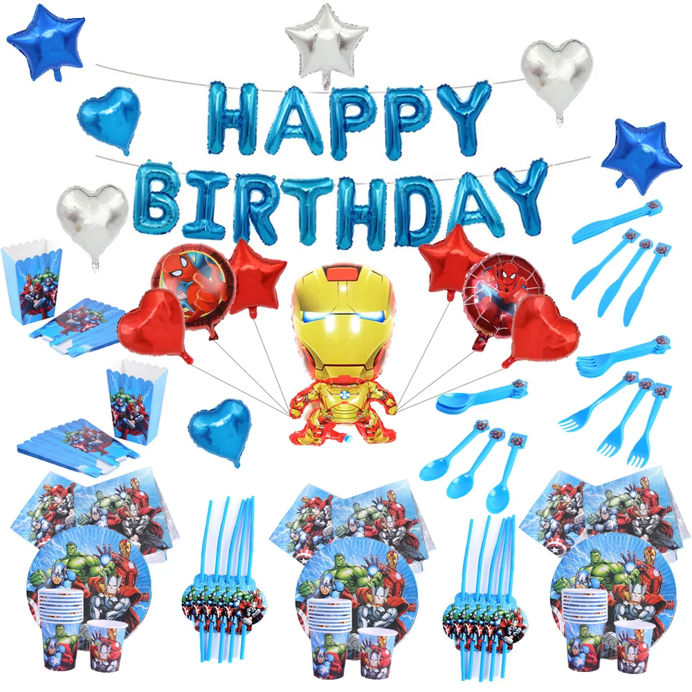 

The Avenge theme happy Birthday party supplies Disposable tableware Set paper Plates for boys kids candy boxes Party supplies