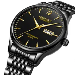 Мужские золотые часы наручные часы из нержавеющей стали черные классические мужские брендовые кварцевые часы водонепроницаемые