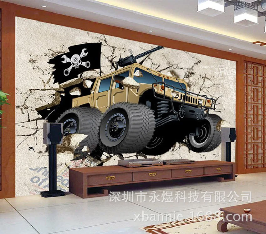 Автомобиль сломанной стены 3D крутые обои Офис Ресторан Бар бесшовные ТВ фон