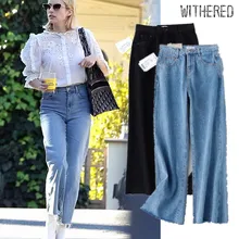 Увядшие английские винтажные джинсы для мамы женские с высокой талией джинсы для заусенцев рваные джинсы для женщин бойфренды широкие джинсы для женщин