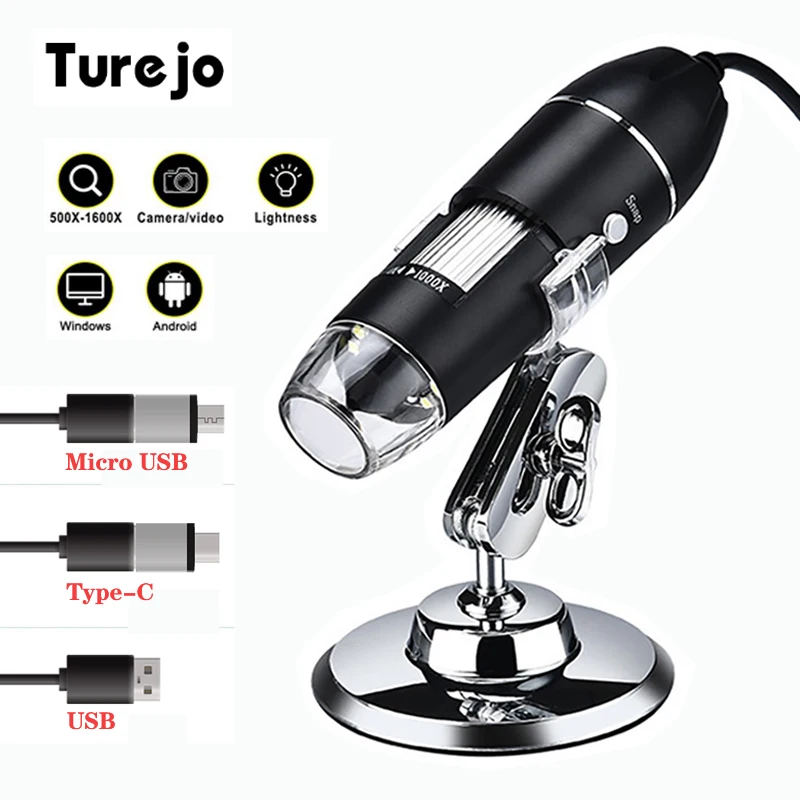 

Adjustable 1600X 3 in 1 USB Digital Microscope Type-C Electronic Microscope Camera For Solding 8 LED Zoom Magnifier Endoscope