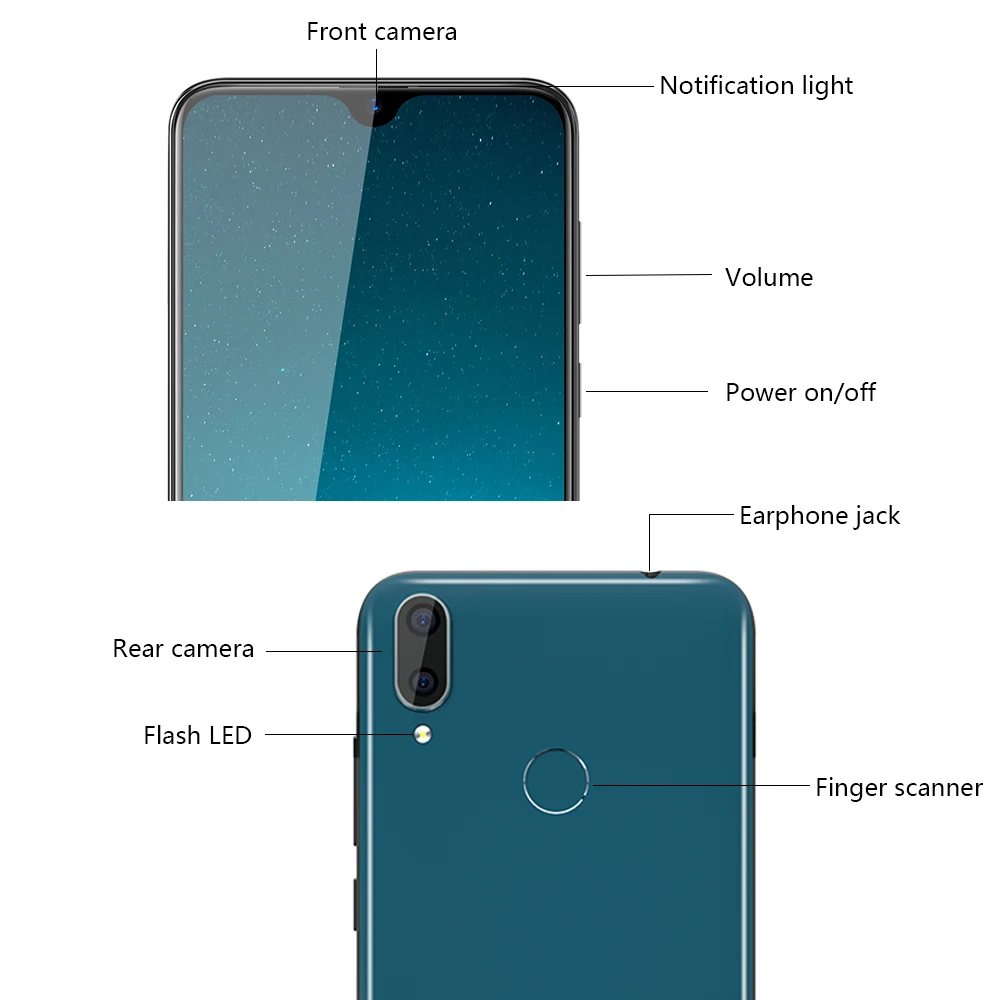 Смартфон Cubot R15 Pro 6 26 "с полным экраном 3 ГБ + 32 Android 9 0 Pie двойная камера 16MP Face ID Cellura