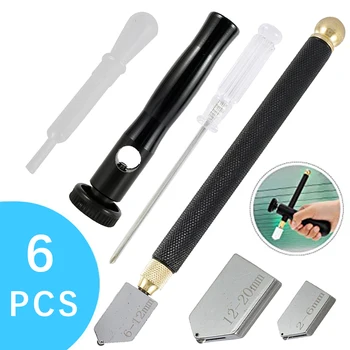 

6pcs Glass Cutter Diamond Tip Steel Blade Cutting Tool Oil Feed Glass Cutter Antislip Metal Handle For Hand Tool Glass Cutting