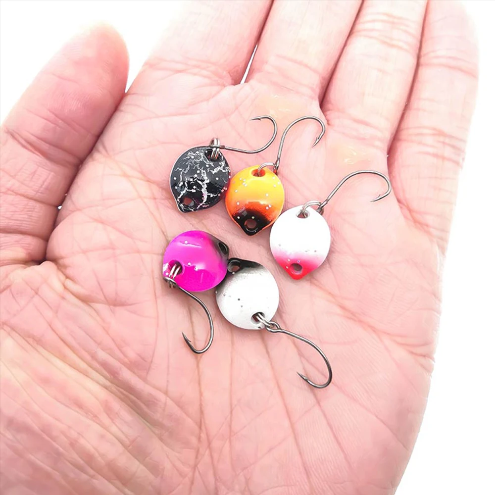 1X 1.4cm/1.8g Fishing Metal Colorful Spoon Baits Spinner Lure Mini Bait for Trout Single Hook Sequins Noise Artificial Hard Bait