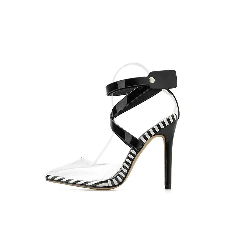 Kcenid New Transparent PVC pointed toe summer sandals women sexy high heels women's shoes multi color cross-strap rivets pumps