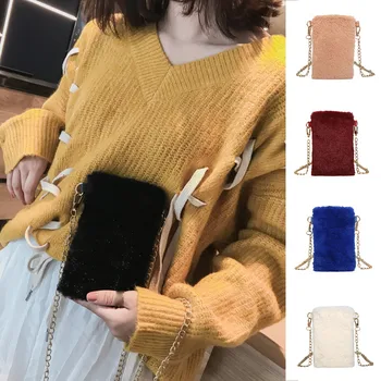 

Women‘s Ladies Fashion Solid Flock Phone Bags Crossbody Shoulder Messenger Bags