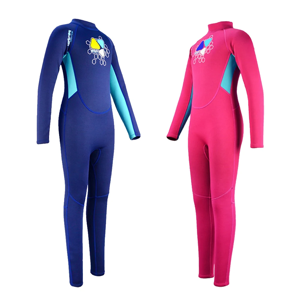 Kids Wetsuit Neoprene 2mm Long Sleeve One Piece UV Protection Swimsuit Fullbody Diving Suit for Surfing Snorkeling 