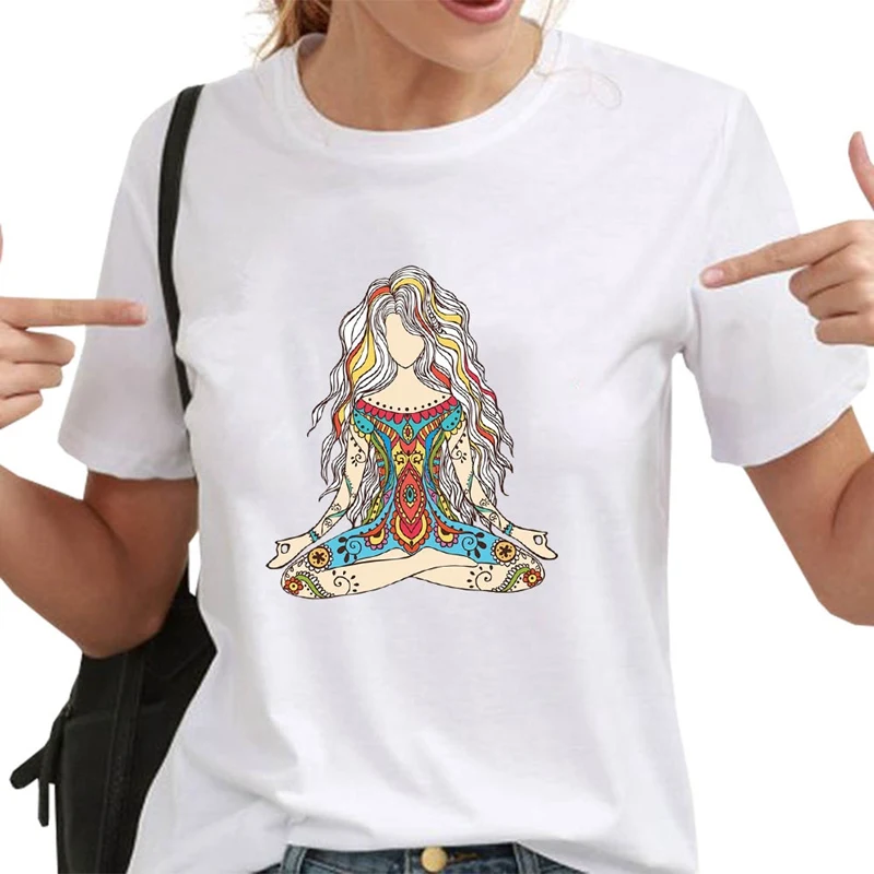 Women Ladies Fashion "Yoga Girls" Printed Short Sleeve O-neck Graphic Tee Tops