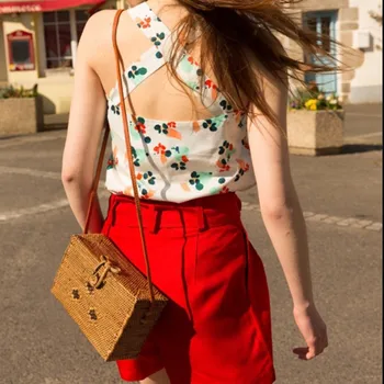 

Back Cross Print Camis Women French Style Fresh Sexy Vest Sleeveless Top Summer Tanks