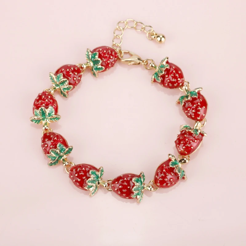 Блестящий кристалл красный браслет с клубникой и Bangkes прекрасный эмалевый браслет для женщин украшения в форме фруктов вечерние подарки