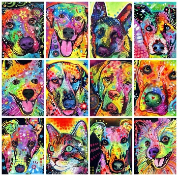 

Huacan 5D Diamond Painting Dog Full Square Art Diamond Embroidery Mosaic Colorful Animal Decorations Home