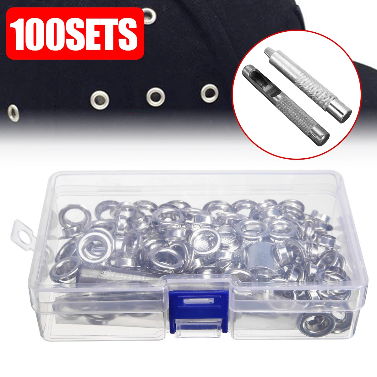 

100 Set Metal Eyelets Grommets With Installation Tools Kit Clothes Accessories DIY Craft Garment Eyelets