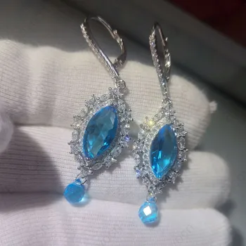 

Fashion Solid 925 Sterling Silver Blue Yellow Pink White CZ Marquise Cut Zircon Stones Earrings for Women Wedding Party Jewelry