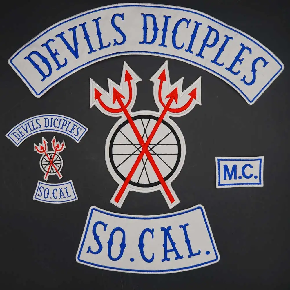 Большой Devils Diciples Socal MC значок заплаты вышивки с утюгом на подложке для Костюмы
