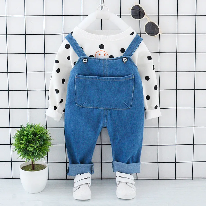 

Spring Autumn Children Baby Casual Clothes Kids Boy Girls Cartoon Dot Long Sleeve Overalls Sets Toddler Suit Infant Tracksuits