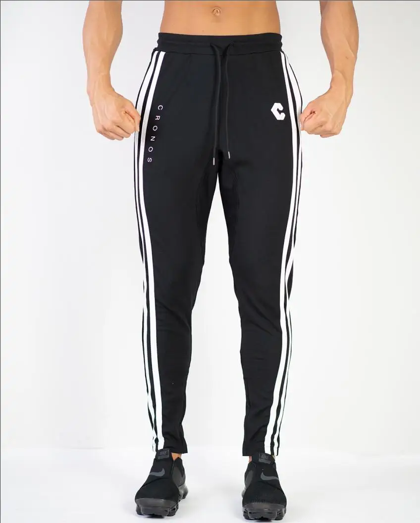 Мужские брюки в полоску с боковым покрытием нижняя часть спортивного костюма, обтягивающие спортивные штаны, спортивные штаны, мужские длинные спортивные штаны, мужские шаровары в стиле хип-хоп - Цвет: Черный