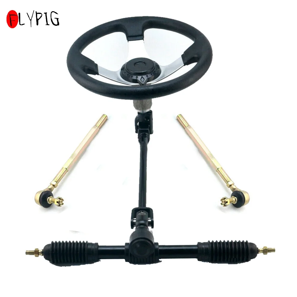 RUNMIND 110cc Go Kart Steering Wheel Steering Shaft Tie Rods Rack Kit