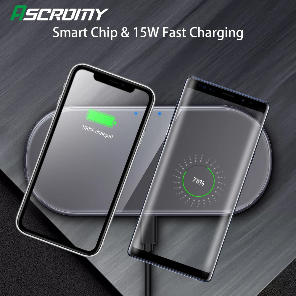 15W Qi Wireless Charger Fast Double charge For Samsung s10 Plus Huawei p30 pro USB Charging Pad for iPhone 8 plus X XS XR | Мобильные