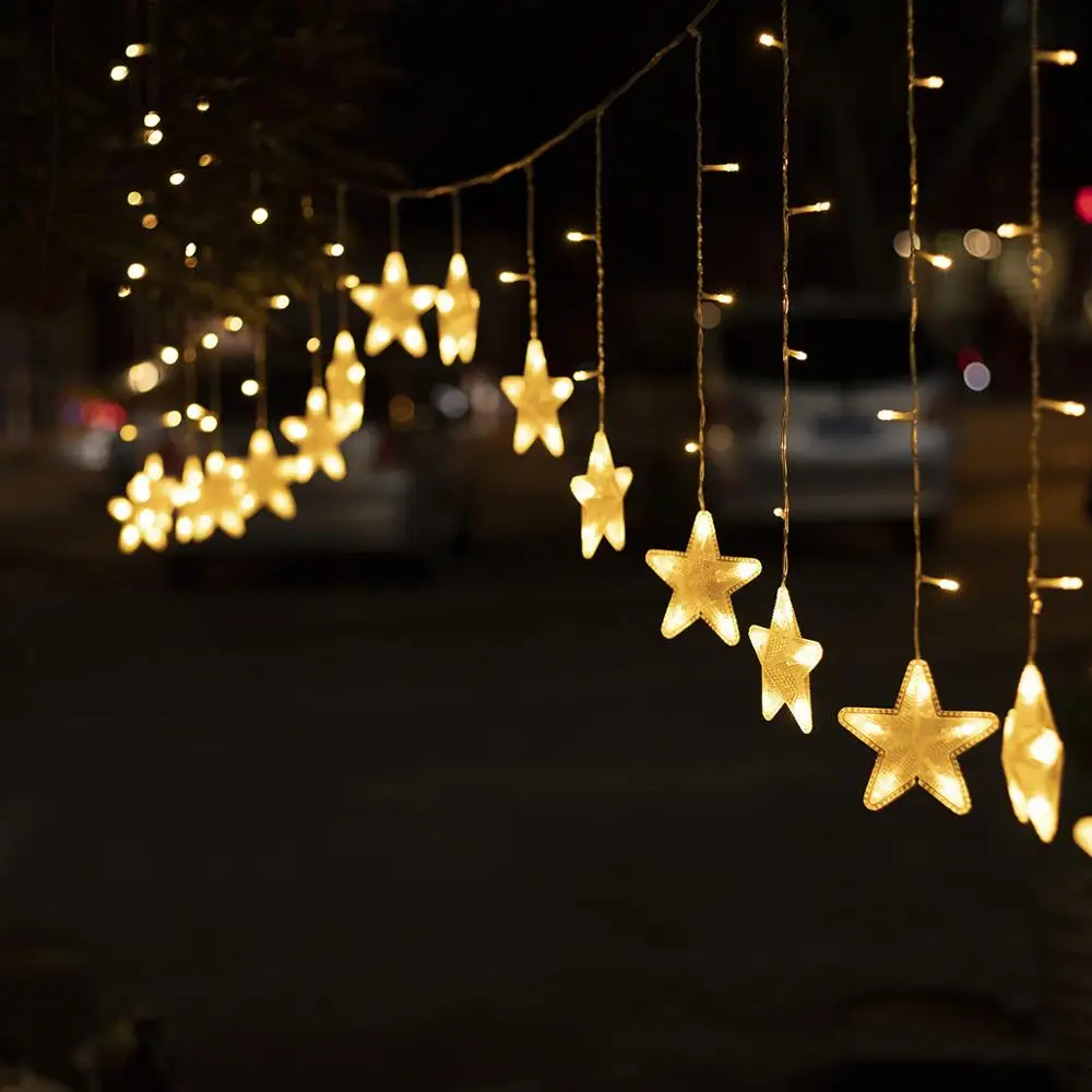 3M Door LED Star String Curtain Lights Christmas Garland Outdoor Garland Fairy Light For Home Wedding Party Garden Decoration